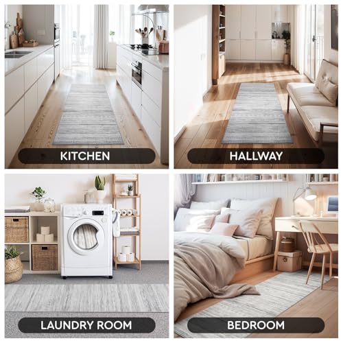 2x8 Runner Rug Machine Washable Non Slip Area Rug Distressed Neutral Moroccan Boho Rug Ultra Soft Floor Runners for Hallways for Entryway Laundry Room Kitchen, Grey