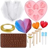 MIKIMIQI Diamond Heart Shape Silicone Cake Mold Kit, 1 Pack 3D Diamond Heart Mold 1 Pack 6-Cavity...
