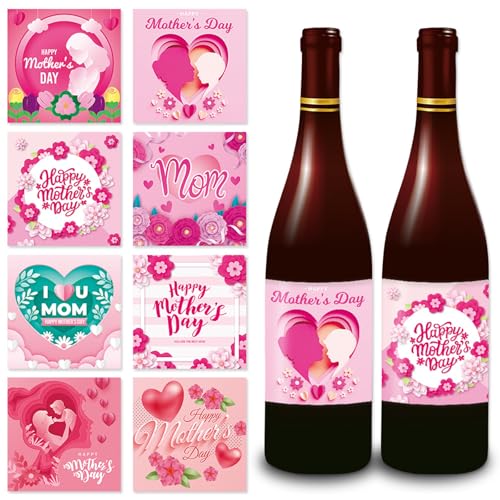 Catálogo de Etiquetas para el vino los 5 mejores. 38 16 etiquetas adhesivas para botellas de vino del día de la madre, etiquetas impermeables para botellas de vino, para el día de la madre, suministros para fiestas