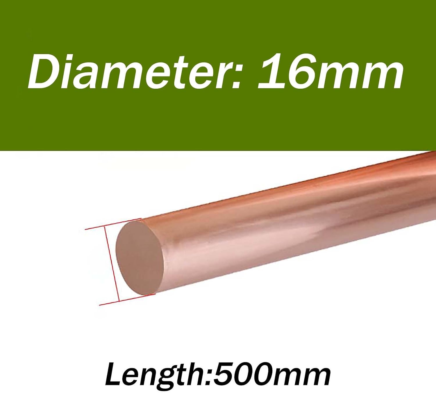 Copper round bar, Solid Copper Rod 500mm 99.9% T2 Round Bar For Crafting Electrical Projects Grounding Machining(16mm)