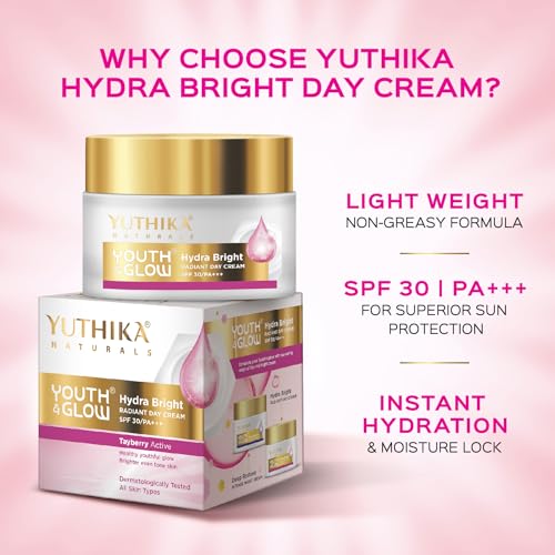 Image of Yuthika Youth & Glow Day Cream for Women SPF30 /PA+++, Oil-Free, Non-Sticky, Reduces Dark Spots, Fine Lines & Wrinkles, Dermatologist Tested for All Skin Types (25g, Pack of 2)