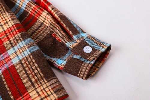 Image of SANGTREE Women and Girls Oversized Flannel Plaid Shirt Mid-Length Casual Button Down Shirt with Pockets