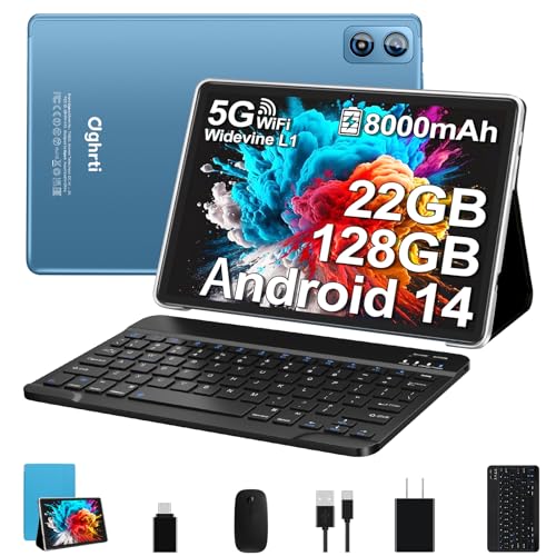Image of 2026 Android Tablet 10 inch, 22G RAM+128G ROM /1TB Expansion, 8000 mAh Battery, Octa-Core, 1280 * 800 IPS HD Screen, Face Unlock, Widevine L1, 2 in 1 Tablet with Keyboard Mouse - Metal Blue