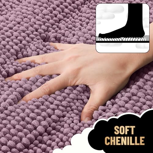 Image of OLANLY Thick Toilet Rugs U-Shaped 24x20, Extra Soft Absorbent Chenille Striped Contour Bathroom Rugs for Toilet, Dry Quickly, Machine Washable, Non-Slip Bath Mat, Deep Plum