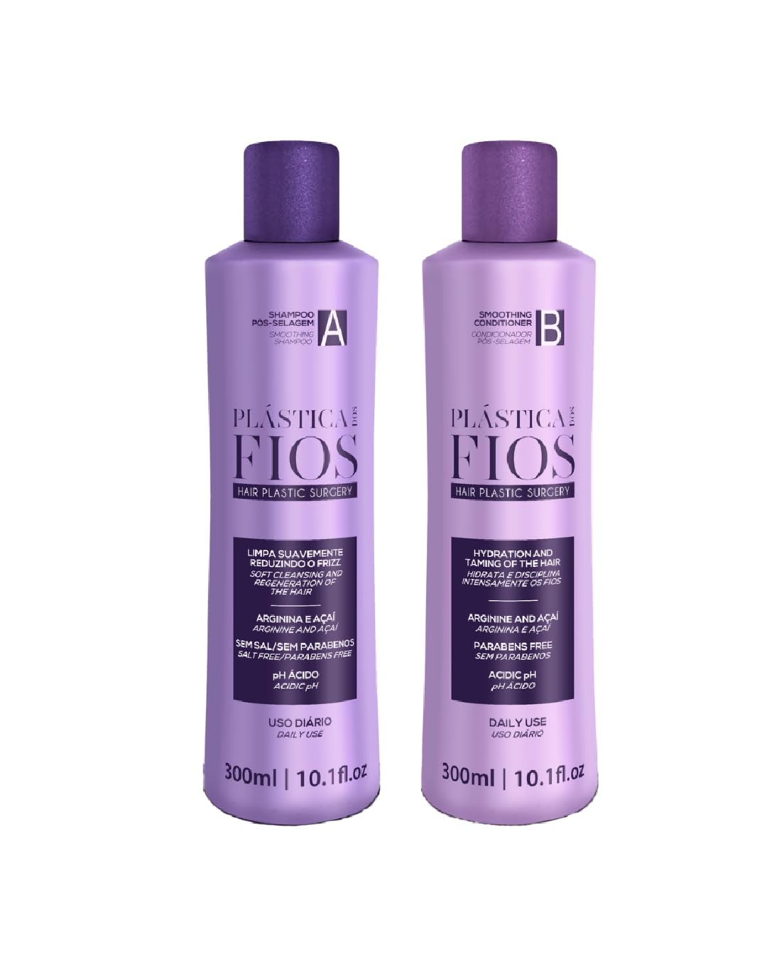 Plastica Dos Fios Home Care Kit- Maintenance Set Shampoo and Conditioner Hair Smoothing For All Hair Types, (2x300ml) Keratin Hair