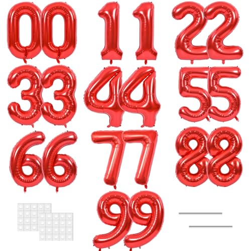 Image of TONIFUL 20 Pcs Number Balloon 2 Set 16 Inch Red 0-9 Numbers Balloons