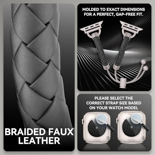 Image of Leather and Metal Band Compatible with Apple Watch Bands for Women,Adjustable Designer Cute Stylish Strap for iWatch Series11 /10 /9 /8 /7 /6 /5 /4 /3 /2 /1 /SE /Ultra
