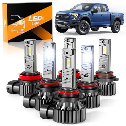 unionlux Fit for 2015-2023 Ford F150 High Low Beam Fog Lights Bulbs Combo, Upgraded +1000% 72000LM Super Brighter 6500K White F150 Accessories, Plug&Play 1:1 Halogen Mini Size, Pack of 6
