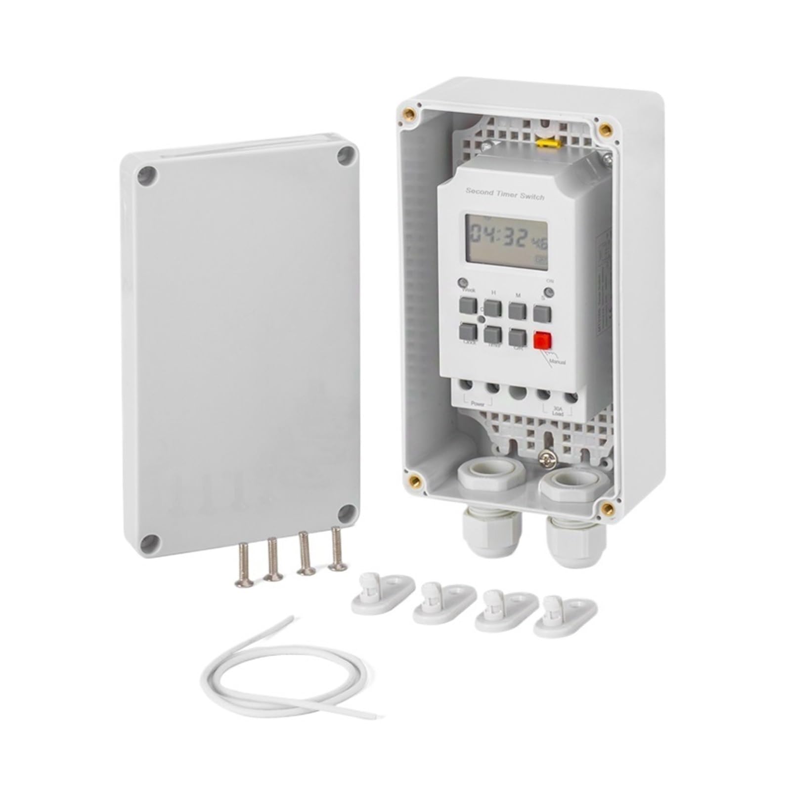 Digitaler Zeitschaltuhr, 230 V Wechselstrom, 30 A, 99 Mal recyceln pro Tag, Ein/Aus, digitaler Zeitschaltuhr mit IP65-Wasserdichtigkeit und Schnalle (Farbe: Graue Abdeckung)