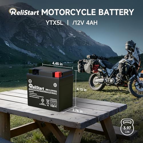 Image of Motorcycle Battery YTX5L 12V 4Ah, Powersports Batteries High Performance, AGM Maintenance Free Battery for Bike ATV Scooter