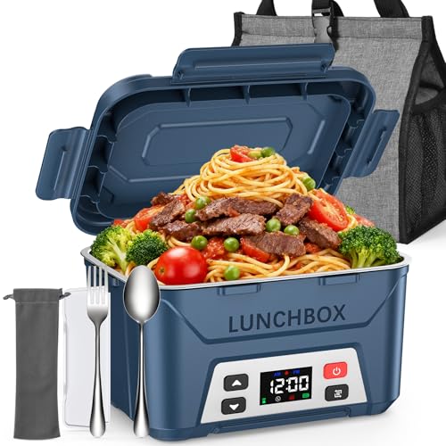EAST OAK Cordless Electric Lunch Box for Adults,5.5 Cups Rechargeable Self Heating Lunch Box-Automatic Heating,Food Warmer with Memory Function & Automatic Keep Warm,Perfect for Work and Trip(Blue)