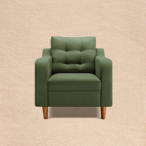 Image of Duroflex Ease Plus - 1 Seater Sofa Set for Living Room | 3 Year Warranty | Premium Wooden Frame Sofa | Anti-Pilling Fabric, Fade & Termite Resistant | Comfortable & Durable Couch - Chive (Green)