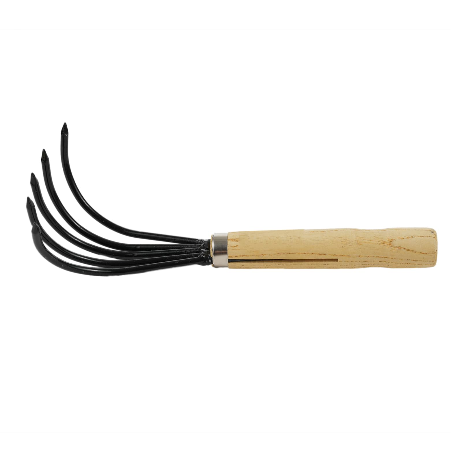 5-Claw Rake Hand Cultivator with Short Wooden Handle, Bendproof Garden Hand Rake Tool, Great for Loosening or Weeding Soil — image 1