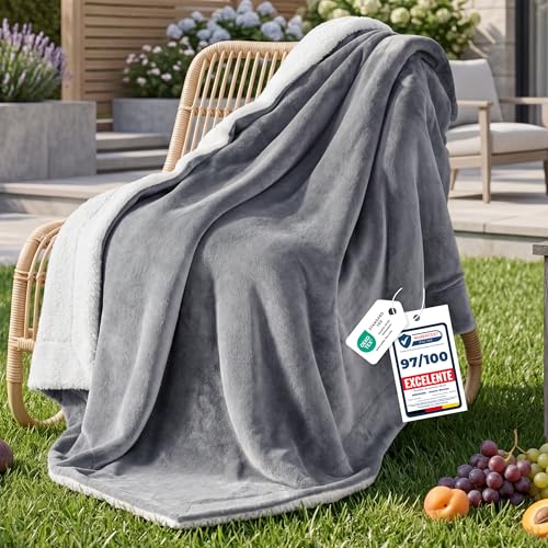 Bedsure Manta Reversible De Franela/Sherpa 150X200Cm - Manta Para Cama 90 De 100% Microfibra Extra Suave - Manta De Felpa Gris