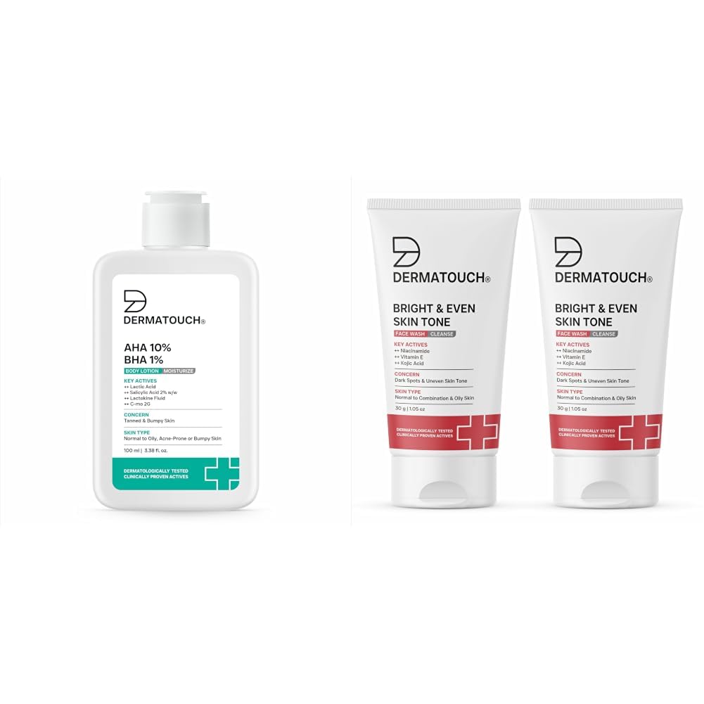 DERMATOUCH AHA 10% BHA 1% Body Lotion For Men and Women 100ml & Bright & Even Tone Face Wash with Niacinamide, Vitamin E and Kojic Acid-image-45