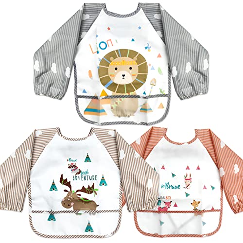 LISOPO 3pcs bavoirs bebe bavoir manches longues bebe bavoir imperméable bébé Unisexe pour Bébé de 6 mois à 3 ans