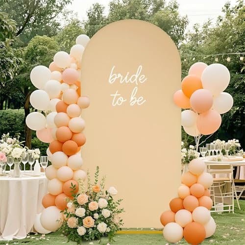 Image of SoarDream 7.2FT Arch Backdrop Cover Khaki Spandex Fitted Wedding Arch Stand Covers Fitted for Round Top Chiara Arch Cover Stretchy Backdrop for Birthday Birthday Party Balloon Decor