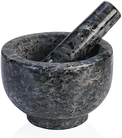 Koville Luxury Norway Granite Mortar and Pestle Set, Grinder Bowl for Guacamole, Salsa, Pill Crusher, Spice, Herb, Garlic, Nut, Heavy Duty Grinder for Kitchen(Blue Pearl)