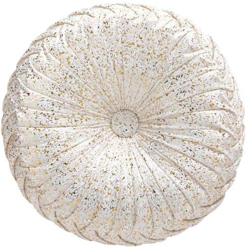 Image of EUCIOR Round Throw Pillows,Gold and White Throw Pillows,Soft Spandex Velvet Fabric,Pumpkin Pleated Handmade White Round Velvet Decorative Pillow for Sofa Bedroom Livingroom