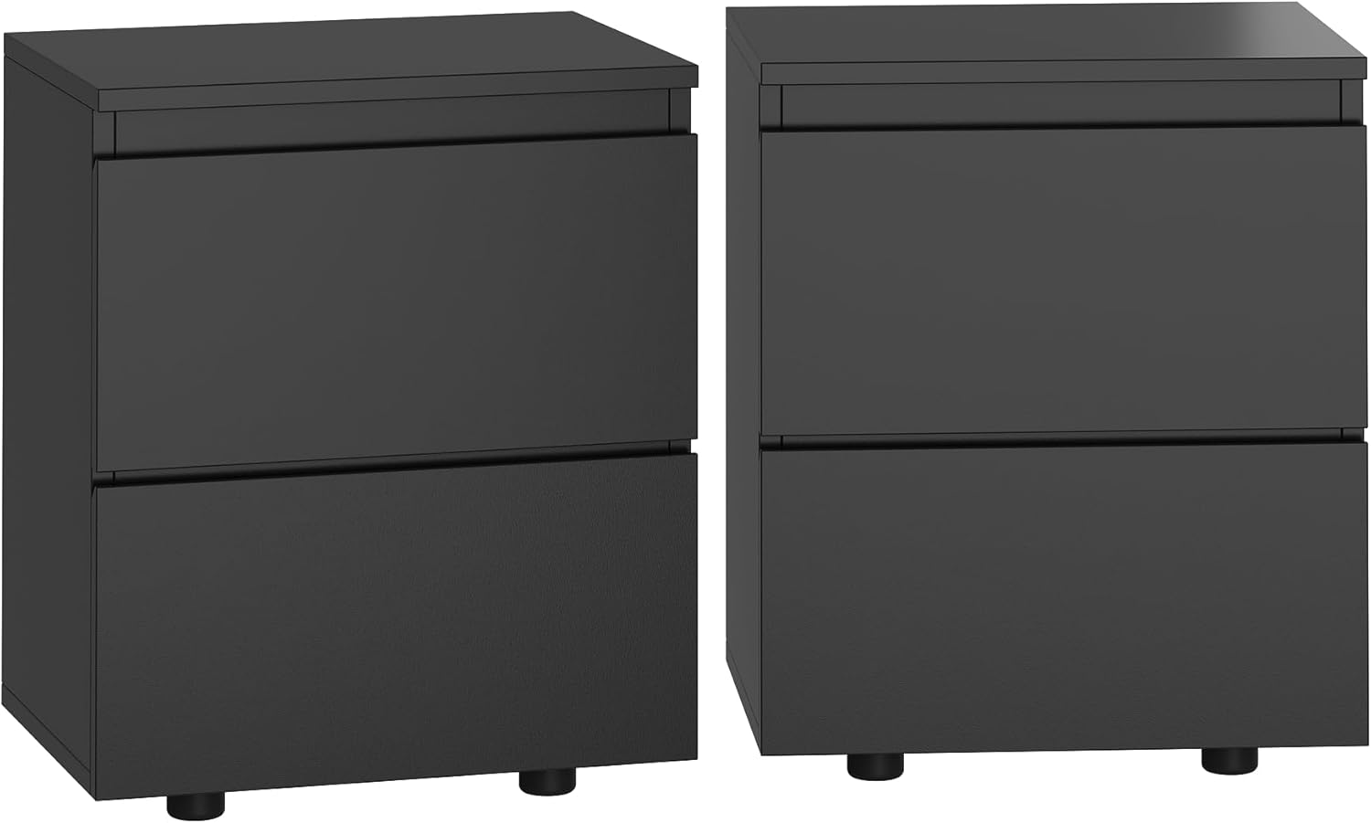 Black Night Stand, Bed Side Tables Bedroom Set of 2, Mid Century Modern Nightstand with 2 Storage Drawers, Sturdy Legs and Concealed Handles for Living Room(15.7"x 11.6"x 18.9")