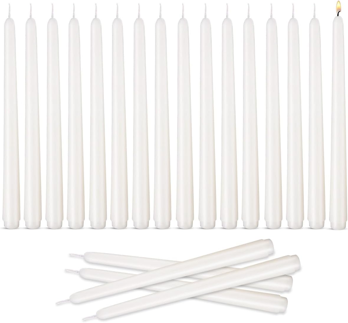 Taper Candles 10 inch (H) Dripless, Set of 20 White Unscented and Smokeless Taper Candles Long Burning, Paraffin Wax with Cotton Wicks for Burning 8 Hours Time