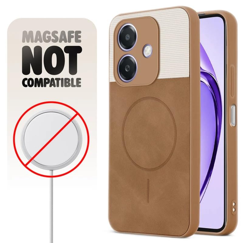 Image of Bintage Mac Safe Design Hard Slim Back Case | Soft Border Camera Protect | Dual PU Leather Finish Back Cover Compatible for Oppo A79 5G - White & Brown