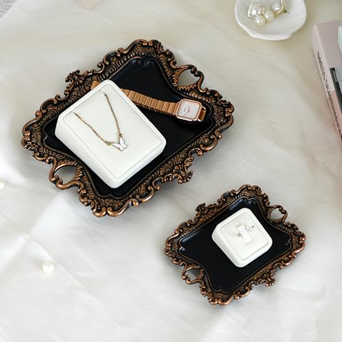 Image of Funly mee 8 x 7 inches Antique Trinket Dish Vintage Jewelry Tray, Ring Holder (Black & Gold, M)