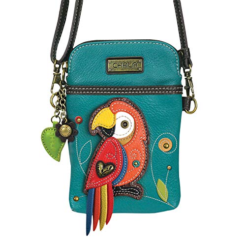 Image of CHALA Bird Collection Cell Phone Crossbody Purse-Women PU Leather /Canvas Multicolor Handbag with Adjustable Strap