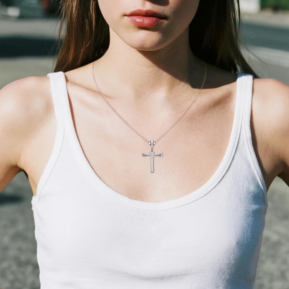 Baseball Necklace for Men Women Sterling Silver Baseball Cross Necklaces Softball Cross Sports Pendant Jewelry Gifts - Image 3