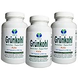 GRÜNKOHL Vitalstoff Champion & Superfood 360 (3x120) basische Kohl Kapseln - Vitalstoffe & Ballaststoffe. Verdauung - Darmflora - Diät - Entgiftung. NATUR pur. OHNE ZUSATZSTOFFE. 26695-3