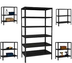 Estante de Aço Preta 6 Prateleiras Multiúso 90cm