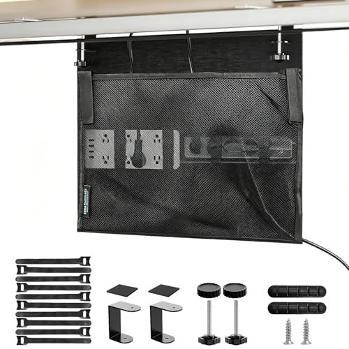 Image of Under Desk Privacy Panel and Cable Management, 24 inch Felt Modesty Panel Kit | No Drill Felt Desk Skirt, Preathable Pesh Cord Organizer, 2-in-1 Design, Hides Cables & Power Strips, Clamp-on Mount
