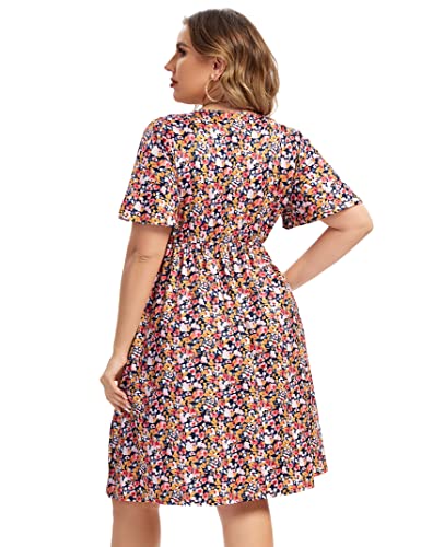 Image of ShopWonder Plus Size Dress Women's V Neck A-Line Knee Length Wrap Swing Dresses Plus Size A Line Party Mini Dress