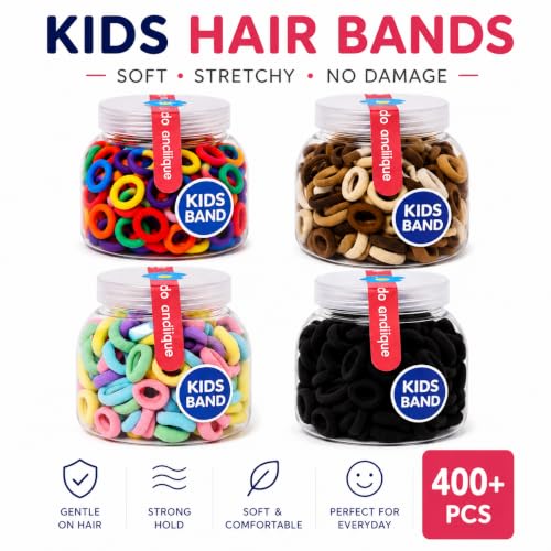 Image of Frescorr (400 pcs) Baby Hair Ties | Soft No-Damage Premium Elastic Mini Rubber Bands for girls | Strong Stretch Ponytail Holders | Daily Use Hair Accessories (Black, Brown, Pastel, Multicolor)