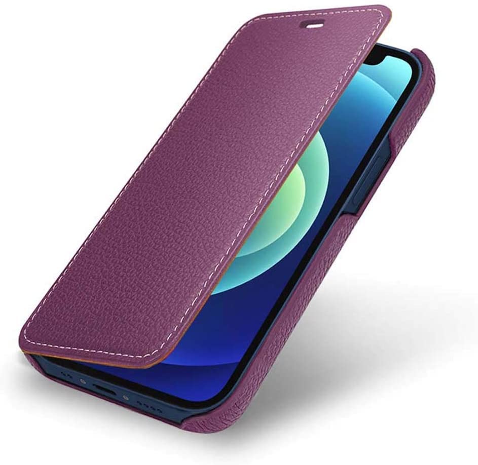 Housse iPhone 12 étui cuir violet Apple 6.1, rabat litchi antichoc anti-rayures GUMMMY