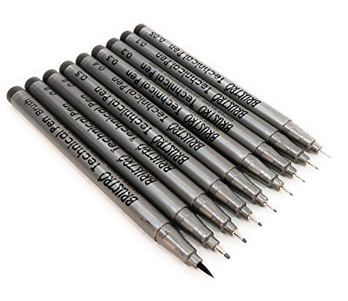 Image of BRUSTRO Metallic Brush Pens - Set of 10 Colors & Technical Pen (Pack of 9) & Colour Brush Pens Set of 12