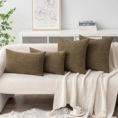 Image of MIULEE Pack of 2 Coffee Throw Pillow Covers 20x20 Inch Soft Chenille Pillow Covers for Sofa Living Room Couch Fall Home Decor Solid Dyed Cases