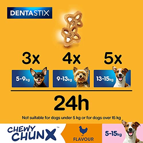 Pedigree Dentastix Chewy Chunx Mini-Hunde-Leckerli für Hunde mit Huhngeschmack, 5 x 68 g