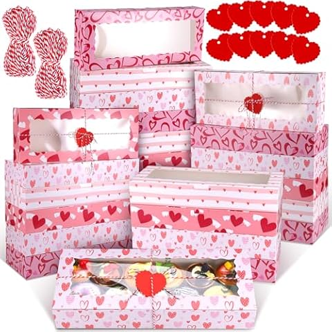32 Pcs Valentines Day Cookie Boxes with Window 16 x 6.5 x 2.5 Inch Valentine's Treat Boxes Bakery Candy Cupcakes Desert Container for Pastries Packaging Wedding Party Supplies Gift Giving (32) Cover