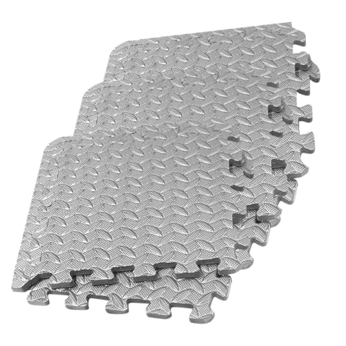 GARVALON Alfombrillas de Suelo de EVA 30X30 CM 6 Piezas Diseño de Vetas de Hojas, Tapetes de Empalme Antideslizantes y Acolchados para Gimnasio, Sala de Yoga y Ejercicio en Casa (Gris)