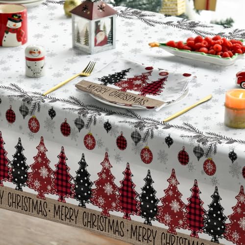 Horaldaily Christmas Tablecloth 60×84 Inch Rectangular, Christmas Ball Ornaments Pine Snow Washable Table Cover for Party Picnic Dinner Decor – Image 5