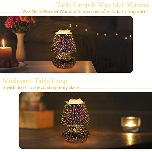 EQUSUPRO Wax Melt Warmer Candle Burner - Glass 2-in-1 Wax Warmer for Scented Wax & Mushroom Bedside Table Lamp for Home Decor & Gift, Warm Light Bulb Included (3D Fireworks) - Thumbnail 5