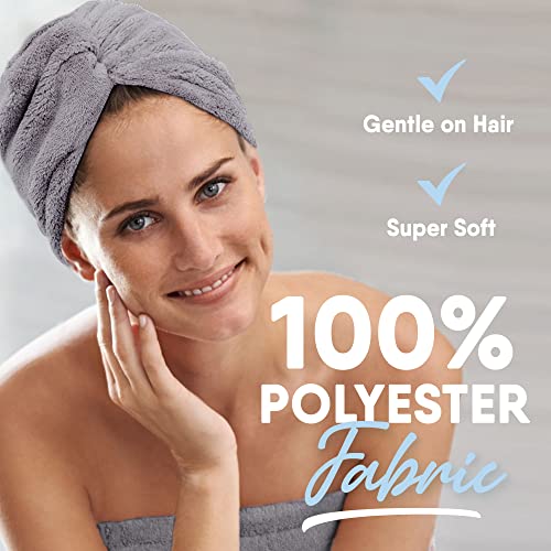 MICRODRY - Ultra-Absorbent Hair Towel Wrap for Long Hair or Short Hair, Quick-Drying Microfiber Hair Towels, Machine-Washable Hair Care Anti Frizz Hair Products, One Size Fits All, 1 Piece, Gray - Thumbnail 3