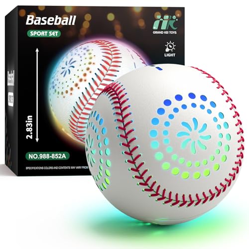 HYES Light up Baseball with LED Rechargeable 9 Lighting Modes Glow in The Dark Baseball Gifts for Boys 8-12 Official Size Leather Weighted Balls for Day Night Indoor Outdoor Sport Game