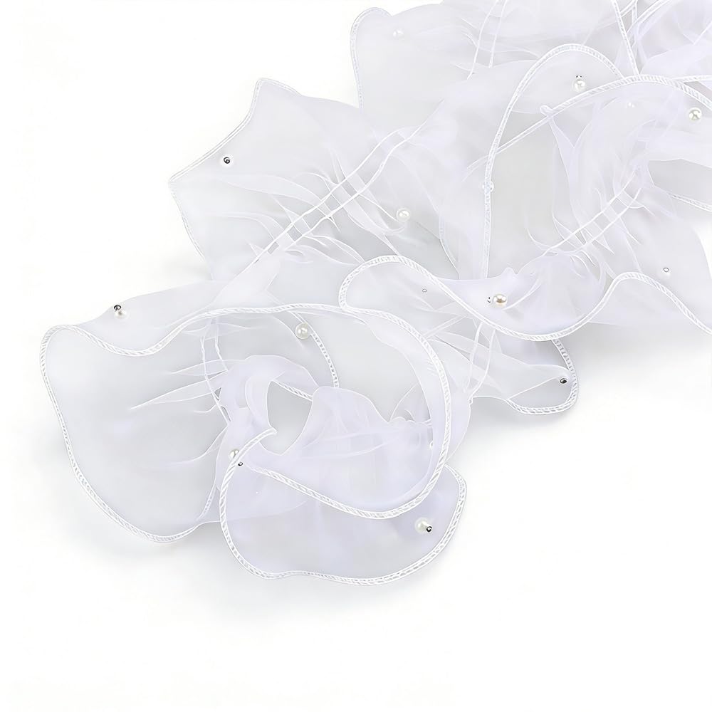 11cmx2m Ruffled Lace Trim with Beads Pleated Organza Ribbon