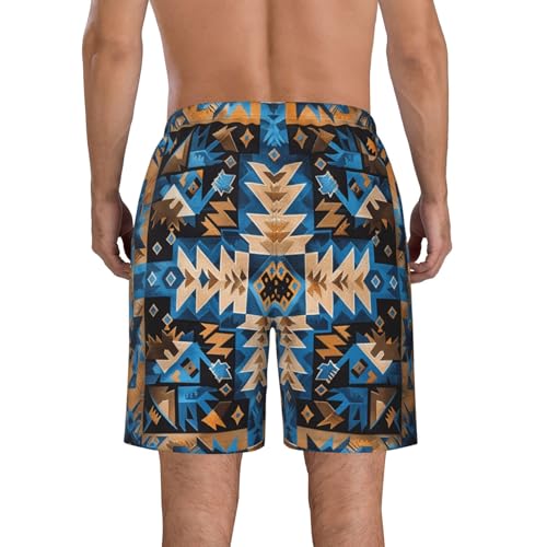 Native American Southwestern Aztec Diamond Blue Brown Men's Quick Dry Swim Trunks Surfing Beach Mesh Board Shorts3