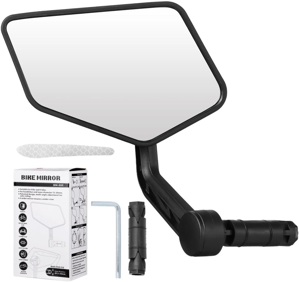 360° Rotatable Bar End Mirror For Bikes, Crystal Clear Rearview For Mountain Bikes, E-Bikes & Scooters With Reflective Strip