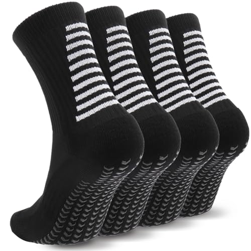 Ultrafun 4 Pairs Soccer Socks with Grips Non Slip Football Basketball Athletic Socks for Men Women