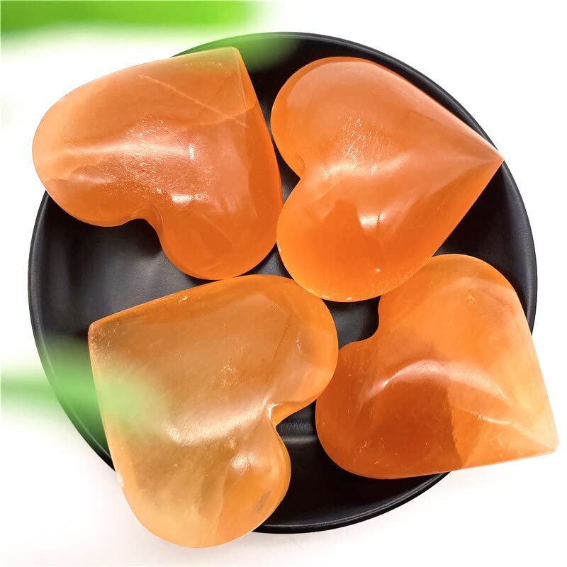 FFIME 1PC Natural Orange Selenite Heart Shaped Hand Carved Gypsum Crystal Stone for Decoration Natural Stones
