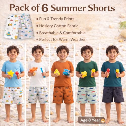 Image of Tinchuk Regular Printed Shorts Set of 6 - for Your Little One Multi-Coloured -Assorted